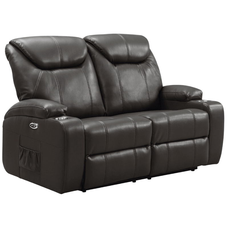 Cinema Grey Electric Leather 3+2+1 Recliner Sofa Set With Two Cup Holders - Furniture Instore