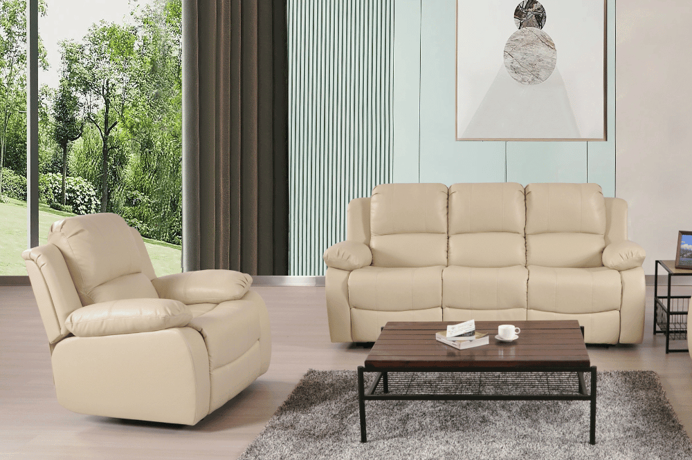 Valencia Cream Leather Manual Recliner 3+1+1 Seater Sofa Set