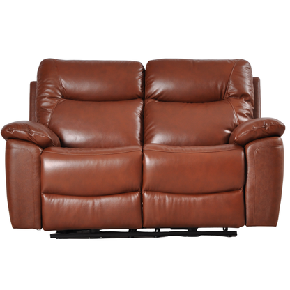 Brown leather reclining sofa on a white background