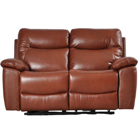 Brown leather reclining sofa on a white background