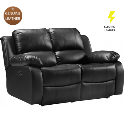 Black leather sofa with electric feature on a white background