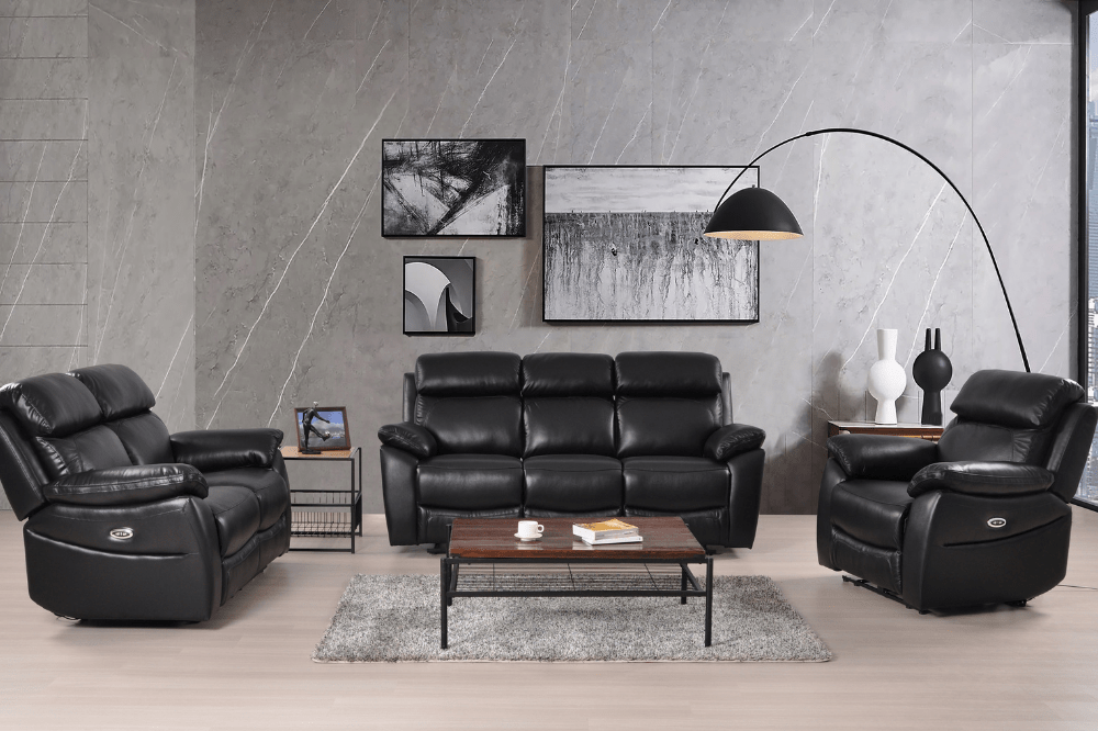Dandrea Genuine Leather Black Electric Power Recliner 3+2+1 Seater Sofa Set - Furniture Instore