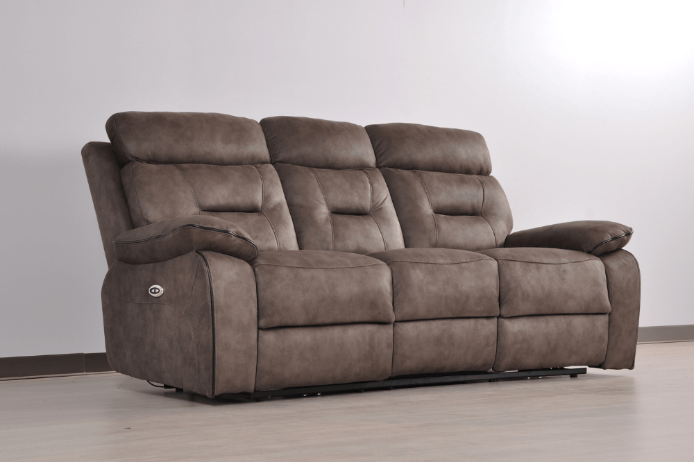 Foster Brown Fabric Electric Recliner 3+3 Seater Sofa Set - Furniture Instore