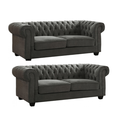 Chesterfield Grey Fabric 3+3 Seater Sofa Set