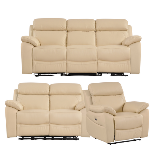 Dandrea Genuine Leather Cream Electric Power Recliner 3+2+1 Seater Sofa Set