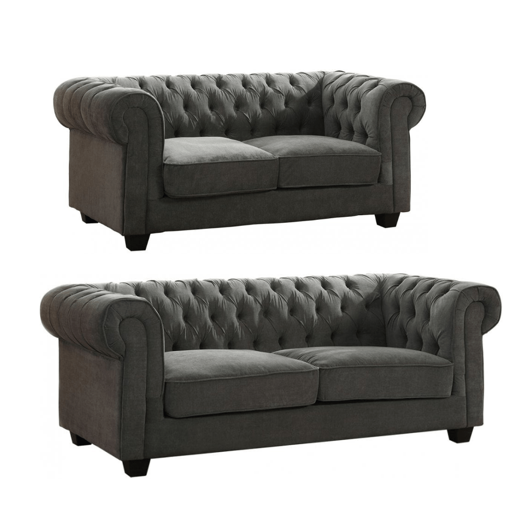 Chesterfield Grey Fabric 3+2 Seater Sofa Set - Furniture Instore