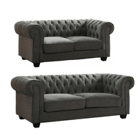 Chesterfield Grey Fabric 3+2 Seater Sofa Set