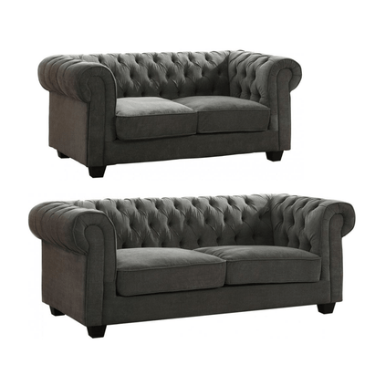 Chesterfield Grey Fabric 3+2 Seater Sofa Set