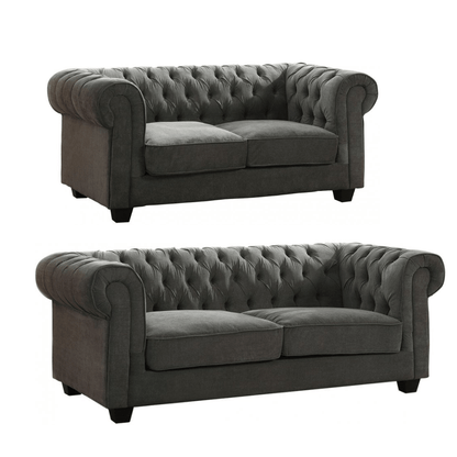 Chesterfield Grey Fabric 3+2 Seater Sofa Set - Furniture Instore