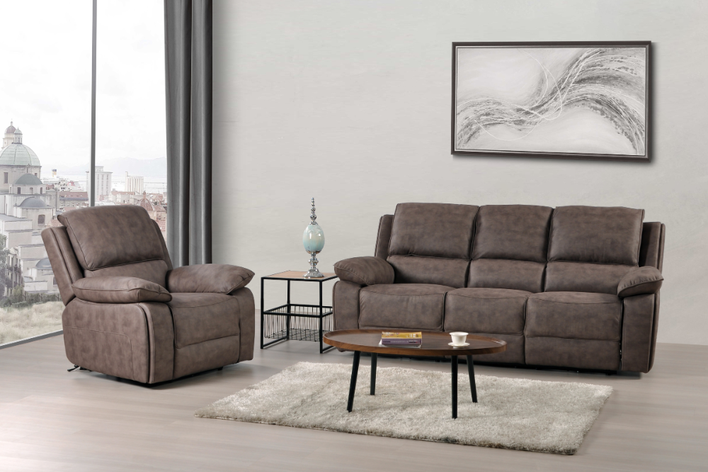 Maple Brown Suede Fabric Electric Recliner 3+1 Seater Sofa Set