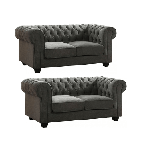 Chesterfield Grey Fabric 2+2 Seater Sofa Set