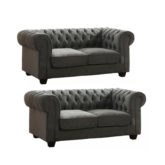 Chesterfield Grey Fabric 2+2 Seater Sofa Set