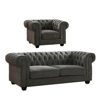 Chesterfield Grey Fabric 3+1 Seater Sofa Set