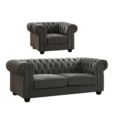 Chesterfield Grey Fabric 3+1 Seater Sofa Set