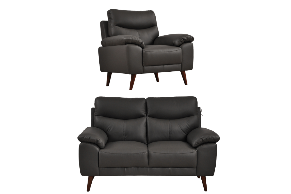 Vantage Genuine Leather Grey 2+1 Seater Sofa Set - Furniture Instore