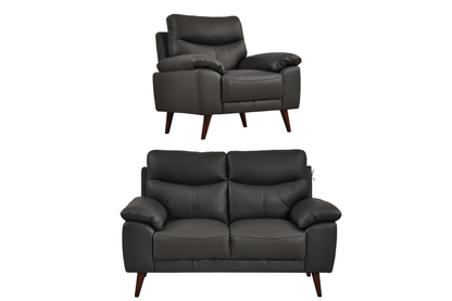 Vantage Genuine Leather Grey 2+1 Seater Sofa Set - Furniture Instore
