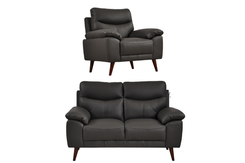 Vantage Genuine Leather Grey 2+1 Seater Sofa Set