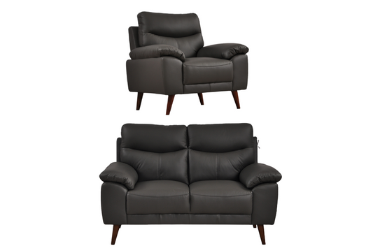Vantage Genuine Leather Grey 2+1 Seater Sofa Set