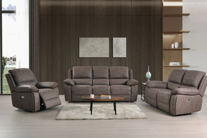 Maple Brown Suede Fabric Electric Recliner 3+2+1 Seater Sofa Set