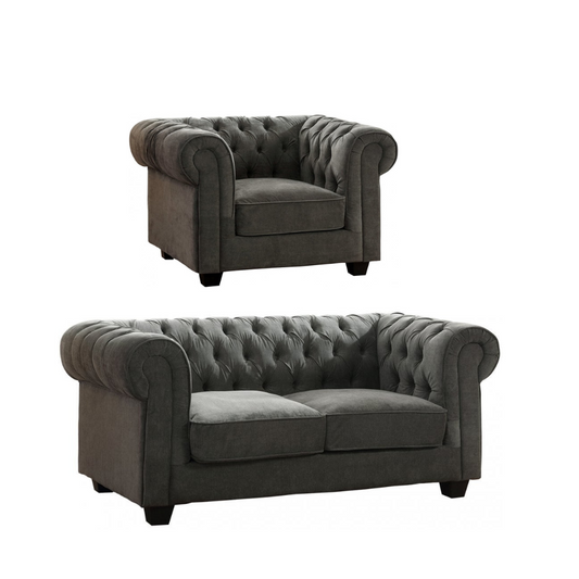 Chesterfield Grey Fabric 2+1 Seater Sofa Set