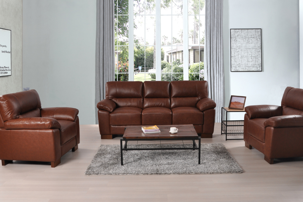Dalmore Genuine Leather Tan 3+2+1 Seater Sofa Set