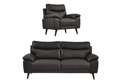 Vantage Genuine Leather Grey 3+1 Seater Sofa Set