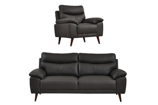 Vantage Genuine Leather Grey 3+1 Seater Sofa Set