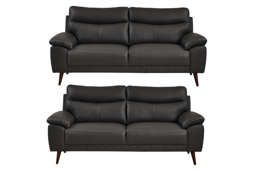 Vantage Genuine Leather Grey 3+3 Seater Sofa Set