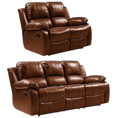 Valencia Tan Leather Manual Recliner 3+2 Seater Sofa Set - Furniture Instore