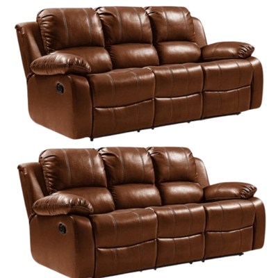 Valencia Tan Leather Manual Recliner 3+3 Seater Sofa Set