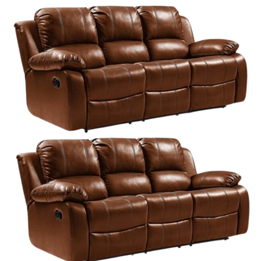 Valencia Tan Leather Manual Recliner 3+3 Seater Sofa Set
