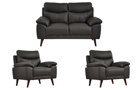 Vantage Genuine Leather Grey 2+1+1 Seater Sofa Set