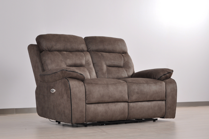 Foster Brown Fabric Electric Recliner 2+2 Seater Sofa Set