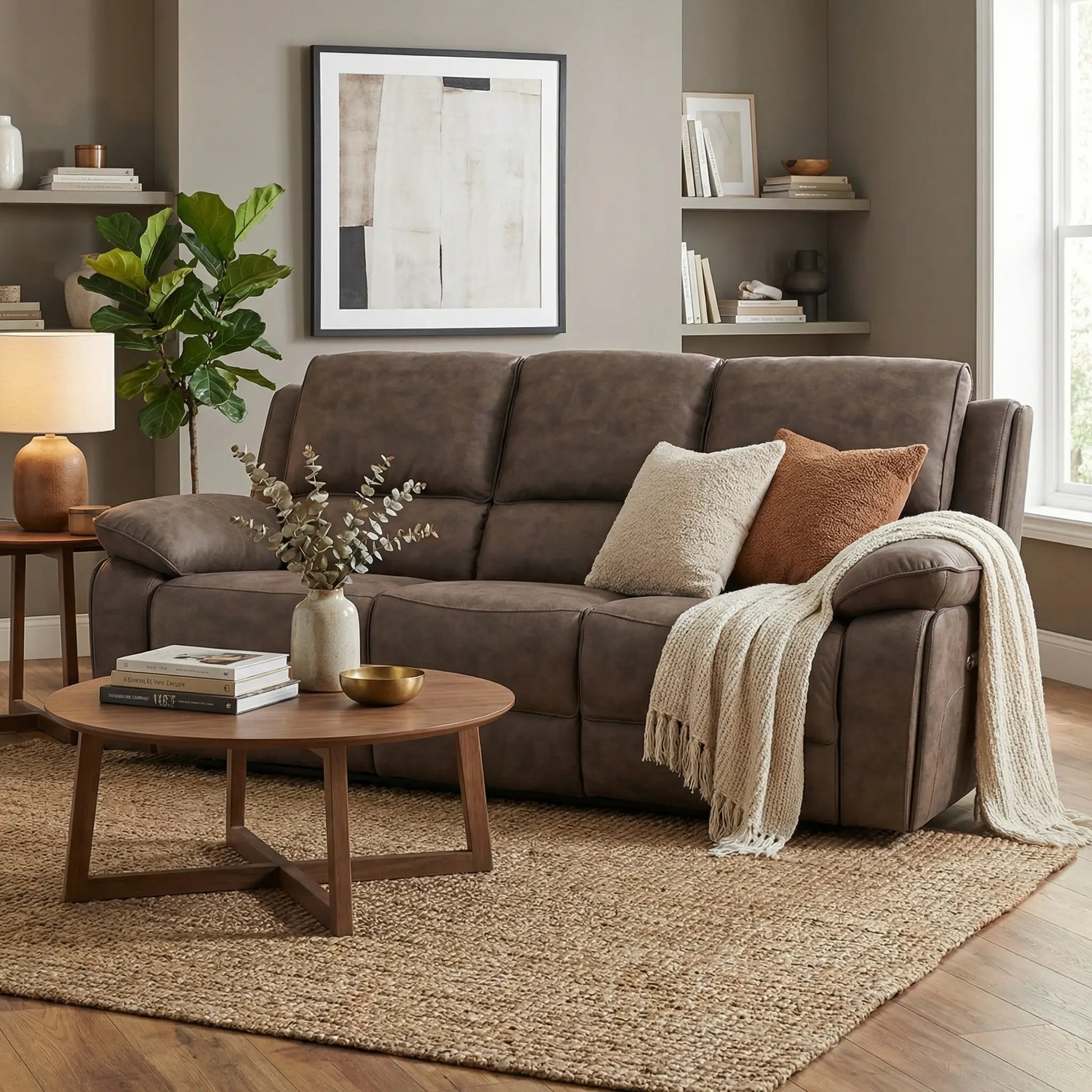 Maple Brown Suede Fabric 3 Seater Sofa