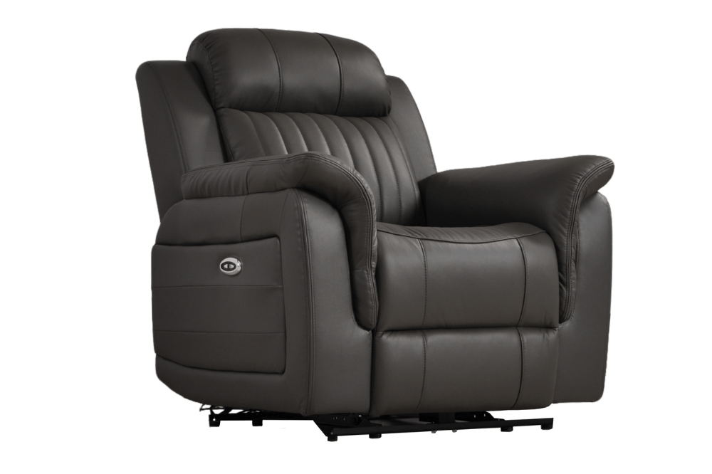 Cidliano Genuine Leather Grey Electric Power Recliner 3+1+1 Seater Sofa Set - Furniture Instore