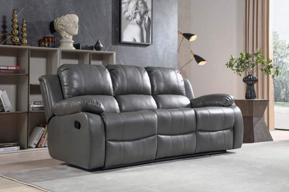 Valencia Grey Leather Manual Recliner 3+3 Seater Sofa Set