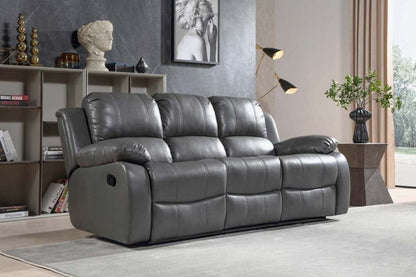 Valencia Grey Leather Manual Recliner 3+3 Seater Sofa Set