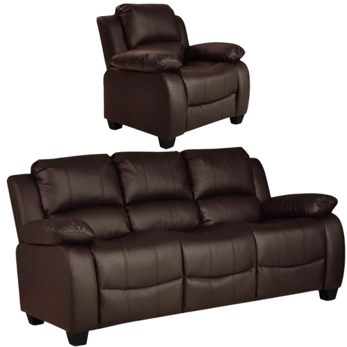 Valerie Brown Leather Modern 3+1 Seater Sofa Set