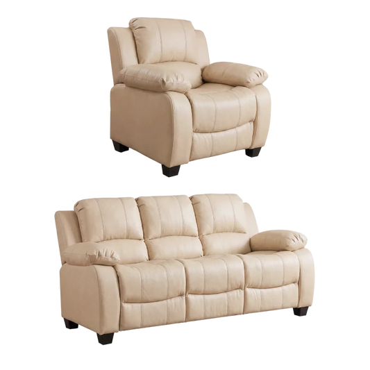 Valerie Cream Leather Modern 3+1 Seater Sofa Set