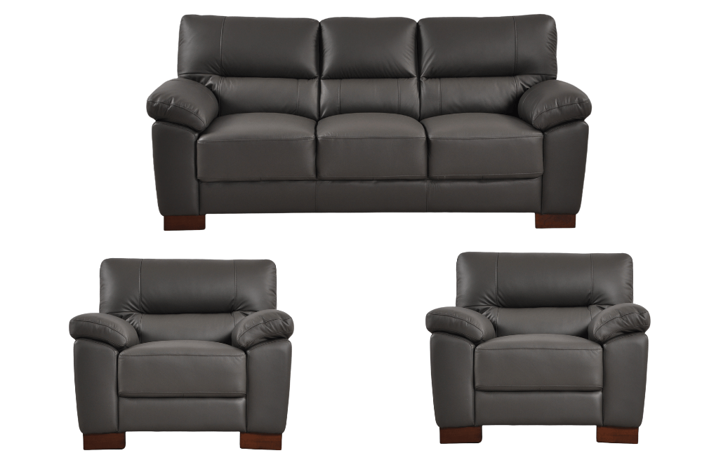 Dalmore Genuine Leather Grey 3+1+1 Seater Sofa Set - Furniture Instore