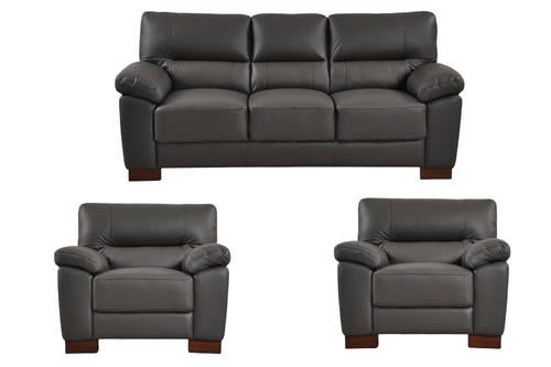 Dalmore Genuine Leather Grey 3+1+1 Seater Sofa Set