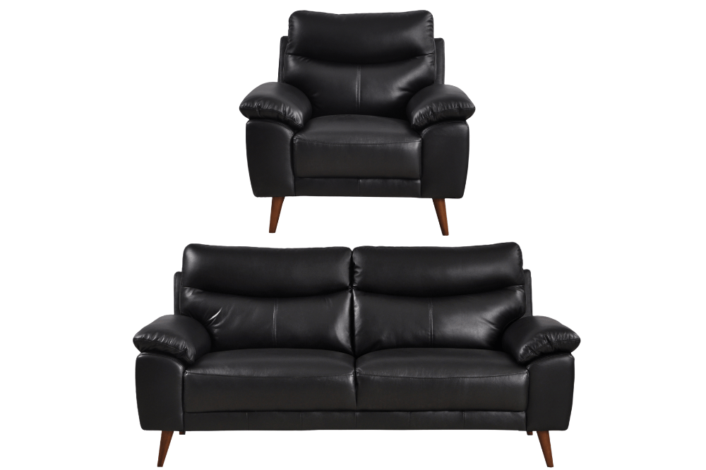 Vantage Genuine Leather Black 3+1 Seater Sofa Set - Furniture Instore