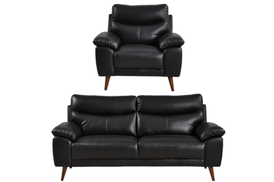 Vantage Genuine Leather Black 3+1 Seater Sofa Set