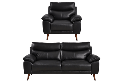 Vantage Genuine Leather Black 3+1 Seater Sofa Set - Furniture Instore