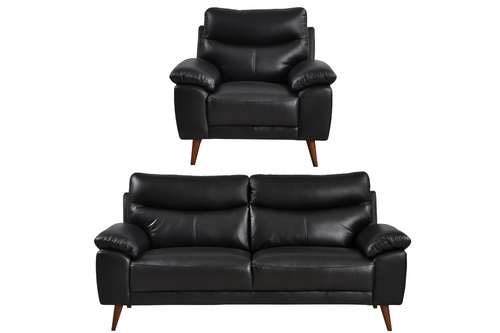 Vantage Genuine Leather Black 3+1 Seater Sofa Set