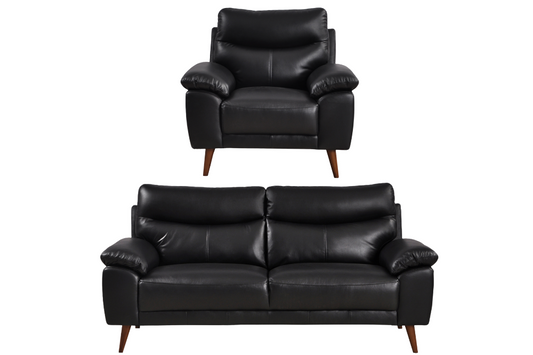Vantage Genuine Leather Black 3+1 Seater Sofa Set