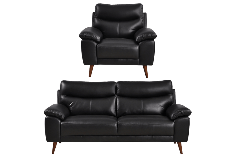 Vantage Genuine Leather Black 3+1 Seater Sofa Set - Furniture Instore