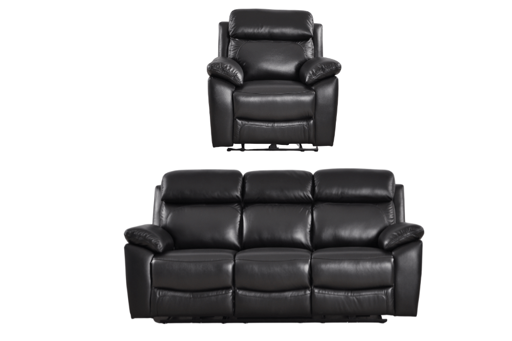 Dandrea Genuine Leather Black Electric Power Recliner 3+1 Seater Sofa Set - Furniture Instore