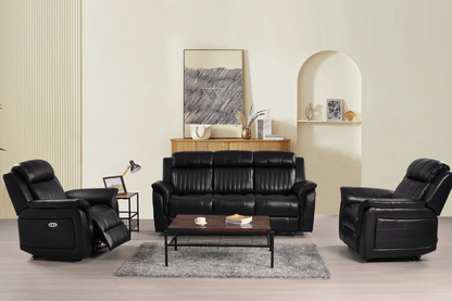 Cidliano Genuine Leather Black Electric Power Recliner 3+1+1 Seater Sofa Set - Furniture Instore