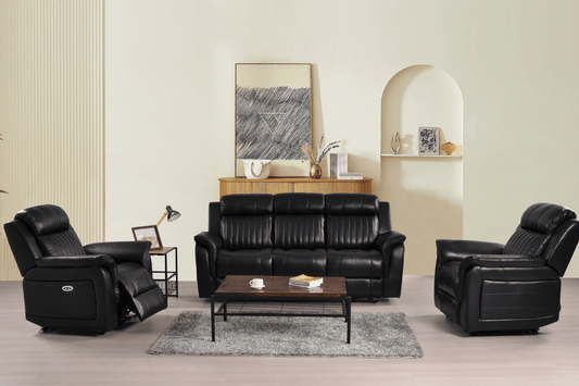 Cidliano Genuine Leather Black Electric Power Recliner 3+1+1 Seater Sofa Set - Furniture Instore